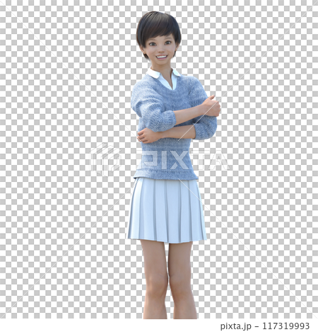 3DCG 手を組む若い女性 3DCG 手を組む若い女性 117319993