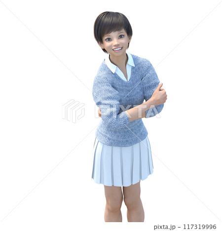 3DCG　手を組む若い女性　俯瞰 117319996