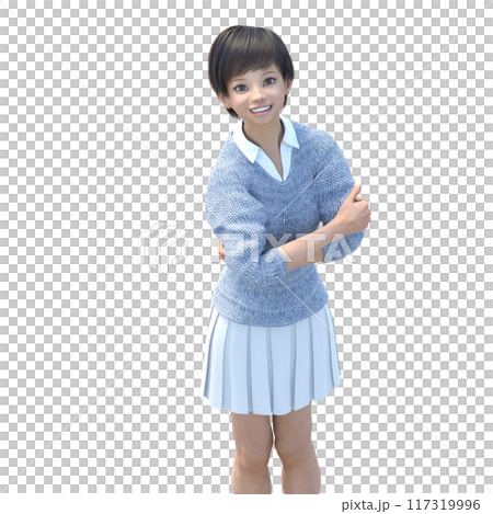3DCG　手を組む若い女性　俯瞰 117319996