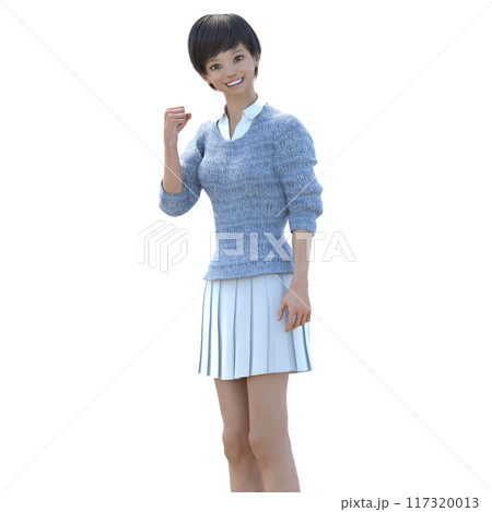 3DCG ガッツポーズする笑顔の女性 3DCG ガッツポーズする笑顔の女性 117320013