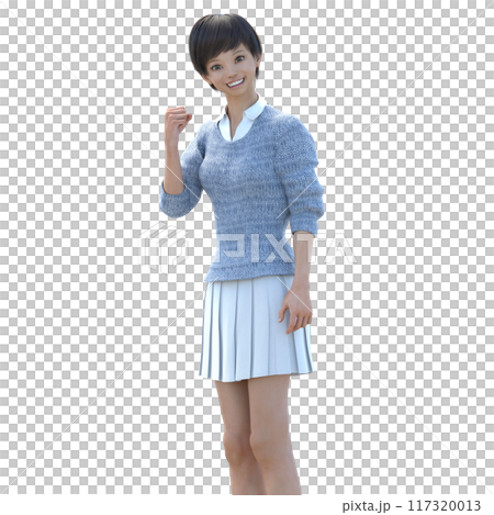 3DCG ガッツポーズする笑顔の女性 3DCG ガッツポーズする笑顔の女性 117320013