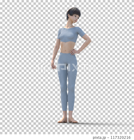3DCG 　エクササイズする若い女性　フィットネスイメージ 117320216