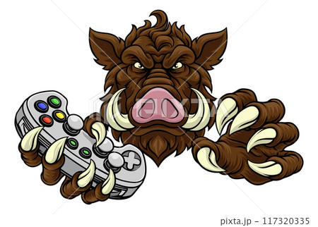 Boar Wild Hog Razorback Warthog Pig Gaming Mascot Boar Wild Hog Razorback Warthog Pig Gaming Mascot 117320335