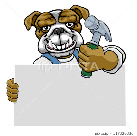 Bulldog Hammer Cartoon Mascot Handyman Carpenter 117320336