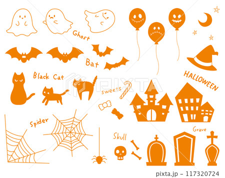 かわいいハロウィンのイラスト素材、オレンジ 117320724