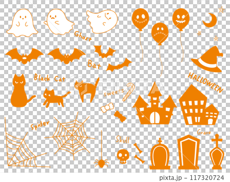 かわいいハロウィンのイラスト素材、オレンジ 117320724