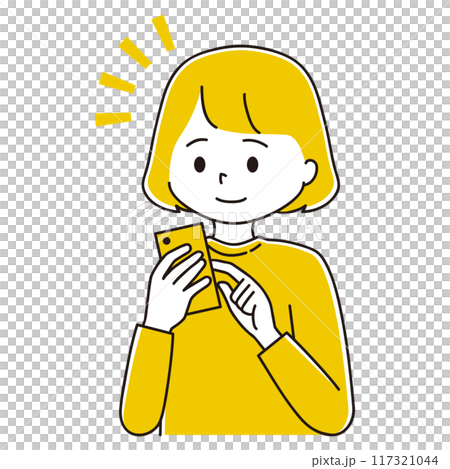 Illustration of a woman tapping her smartphone 117321044