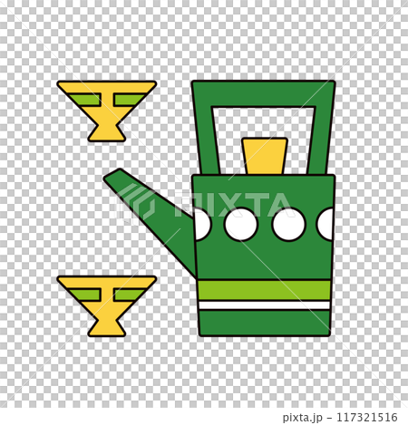 可愛的清酒圖示。聖酒和 ochoko 的插圖素材與輪廓。 117321516