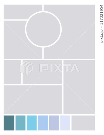 Photo collage template. Album brandboard, set portfolio images. Mood board background. Mosaic picture frame. Gallery banner. Vector illustration 117321954