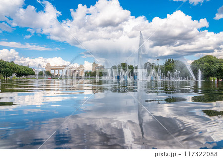 Fountain in the Gorky Park in hot summer day. Fountain in the Gorky Park in hot summer day. 117322088