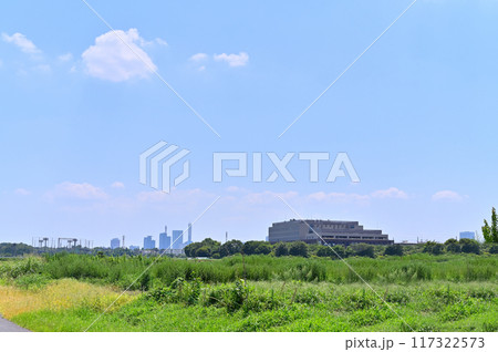 爽やかな青空とさいたま市の風景　東武野田線　埼玉県（さいたま新都心、大宮、大和田、方面の風景） 117322573