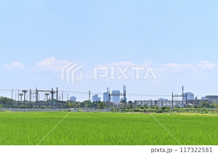 爽やかな青空とさいたま市の風景　東武野田線　埼玉県（さいたま新都心、大宮、大和田、方面の風景） 117322581