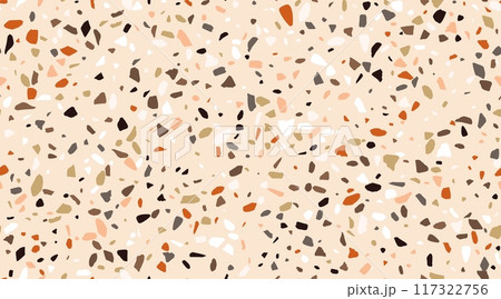 Terrazzo mosaic ceramic tile pattern, terazo marble stone texture vector background with color granite or quartz rock pieces. Italian terrazzo mosaic floor and wall tile with abstract stone pattern 117322756