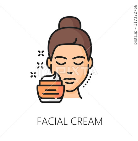 Skincare cosmetology, face care cream thin line color icon. Skin care treatment, dermatology moisturizer or woman cosmetics thin line vector sign. Facial cream skincare product outline symbol Skincare cosmetology, face care cream thin line color icon. Skin care treatment, dermatology moisturizer or woman cosmetics thin line vector sign. Facial cream skincare product outline symbol 117322766