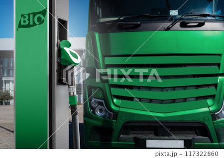 Biofuel filling station on a background of truck Biofuel filling station on a background of truck 117322860