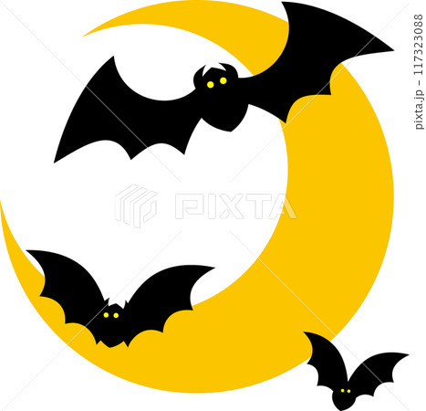 ハロウィンの飛ぶコウモリと月 117323088