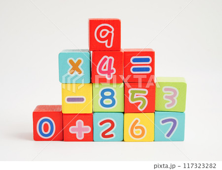 Number wood block cubes for learning Mathematic, education math concept. Number wood block cubes for learning Mathematic, education math concept. 117323282