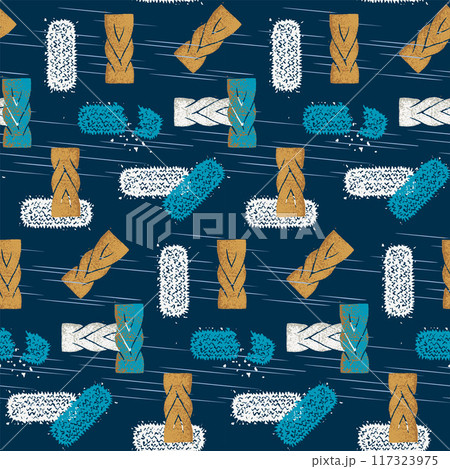 Seamless pattern vector illustration for Korea's Biggest Holiday, Chuseok: Traditional Korean Snacks, Rice Cakes, and Sweets				 117323975