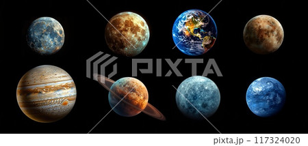 All planets of the solar system on black...のイラスト素材 [117324020] - PIXTA
