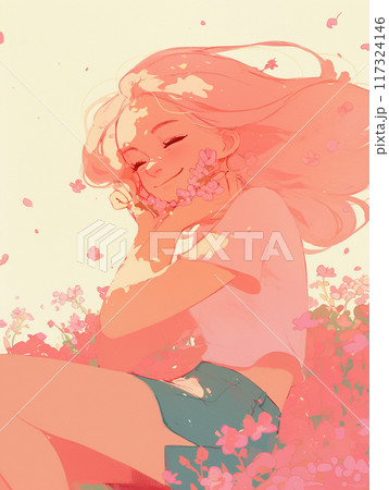 桃色に包まれた女性 117324146