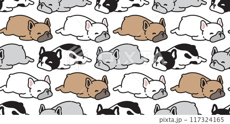 dog seamless pattern french bulldog sleep boring cartoon vector doodle pet puppy tile background gift wrapping paper repeat wallpaper illustration scarf isolated design 117324165