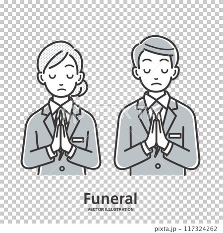 手を合わせる葬儀社の男性と女性スタッフ 117324262