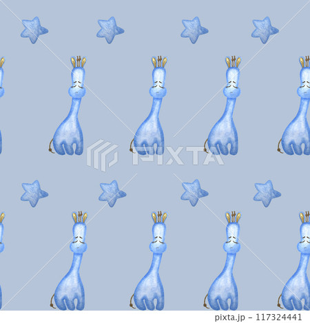 Seamless pattern with angel, lion, girafffe, cat, elephant clouds, moon and stars. Watercolor illustration. Creative childish texture for fabric, wrapping, textile, wallpaper, apparel. Seamless pattern with angel, lion, girafffe, cat, elephant clouds, moon and stars. Watercolor illustration. Creative childish texture for fabric, wrapping, textile, wallpaper, apparel. 117324441