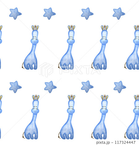 Seamless pattern with angel, lion, girafffe, cat, elephant clouds, moon and stars. Watercolor illustration. Creative childish texture for fabric, wrapping, textile, wallpaper, apparel. Seamless pattern with angel, lion, girafffe, cat, elephant clouds, moon and stars. Watercolor illustration. Creative childish texture for fabric, wrapping, textile, wallpaper, apparel. 117324447