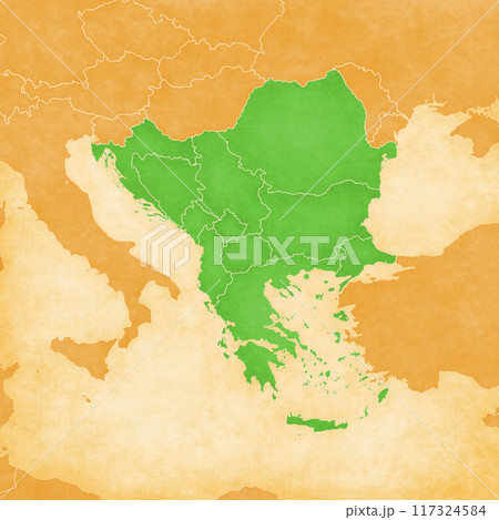 Ocher map of Balkans - all countries 117324584