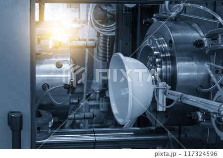 The plastic bowl parts production process by automatic system from plastic injection mold machine. The plastic bowl parts production process by automatic system from plastic injection mold machine. 117324596