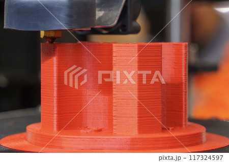 Close up scene the additive manufacturing by 3D printer machine. 117324597