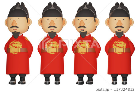 3D graphics of King Sejong the Great character with his back turned 117324812