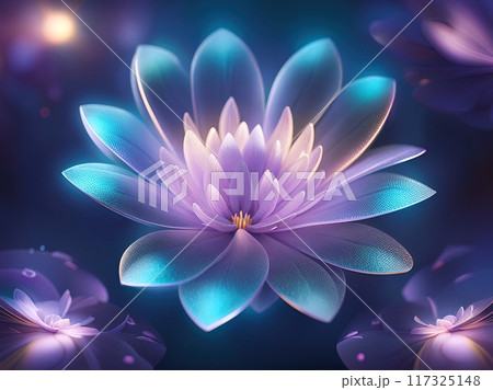 a digital artwork of a glowing lotus flower: 117325148