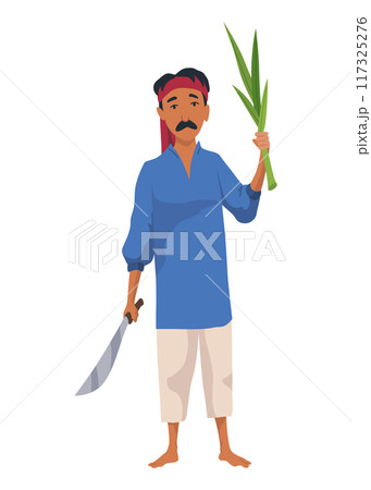 Indian farmer. India village cheering character...のイラスト素材 [117325276 ...