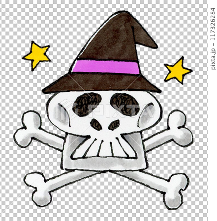 戴著女巫帽的骷髏標記 117326284