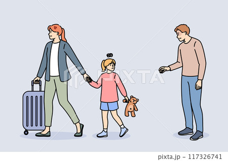 Divorce parents causes psychological trauma to girl who leaves home with mother. 117326741