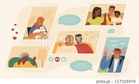 Family people characters virtual communication vector illustration 117326979