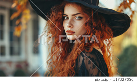Enchanting Witch in Autumn Forest 117327056