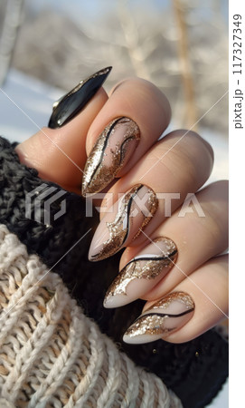 Elegant Floral Art on Long Coffin Nails 117327349