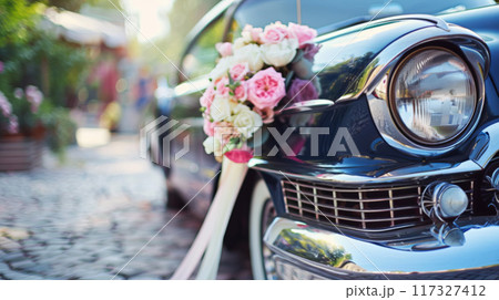 Wedding Car with Floral Bouquet 117327412
