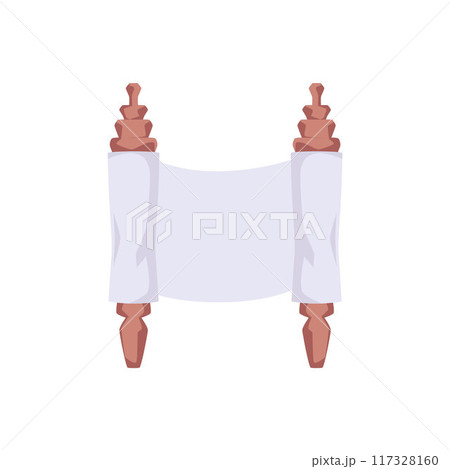 Paper scroll with wooden handles vector icon, horizontal vintage empty paper roll, ancient Jewish Passover symbol Paper scroll with wooden handles vector icon, horizontal vintage empty paper roll, ancient Jewish Passover symbol 117328160