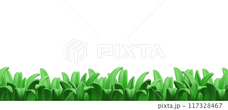 3D rendering of a seamless, lush green grass horizontal border on a white background 3D rendering of a seamless, lush green grass horizontal border on a white background 117328467