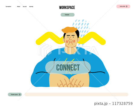 Creative Workspace: Video Conference, modern flat vector concept illustration of person engaging in virtual business meeting Connectivity, collaboration, digital interaction, remote work, productivity Creative Workspace: Video Conference, modern flat vector concept illustration of person engaging in virtual business meeting Connectivity, collaboration, digital interaction, remote work, productivity 117328759