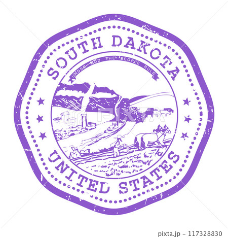South Dakota state stamp with seal, USA travel stamp, shabby postmark of South Dakota, vector South Dakota state stamp with seal, USA travel stamp, shabby postmark of South Dakota, vector 117328830