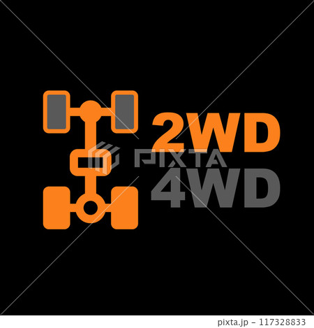 2WD and 4WD wheel drive car dashboard light on, four-wheel drive icon animation, awd on indicator, vector 117328833