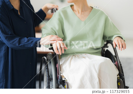 高齢者と介護する家族のイメージ 117329055