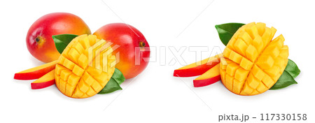 Mango fruit isolated on white background close-up 117330158