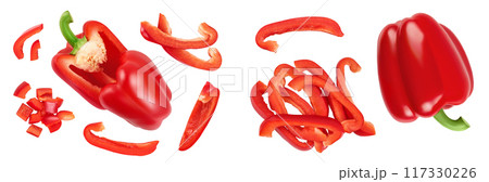 red sweet bell pepper half isolated on white background. Top view. Flat lay 117330226