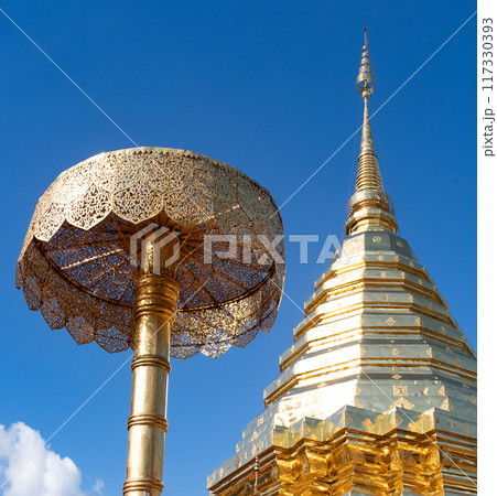 Wat Phra That Doi Suthep on the mountain top in Chiang Mai, Thailand. Wat Phra That Doi Suthep on the mountain top in Chiang Mai, Thailand. 117330393