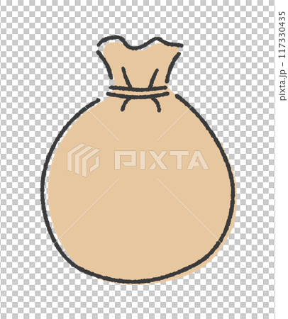 A plain brown bag tied with a string - Hand-drawn simple and stylish image material of a hemp bag, leather bag, or drawstring bag A plain brown bag tied with a string - Hand-drawn simple and stylish image material of a hemp bag, leather bag, or drawstring bag 117330435